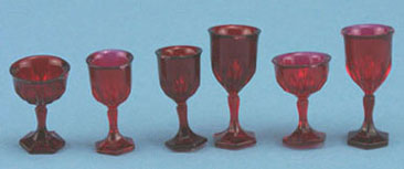 Dollhouse Miniature Stemware, Ruby, 6/Pc